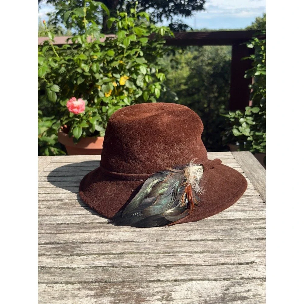 70s Vintage Brown Wool Felt Fedora with Feather *Damaged, Project Hat, Costume*